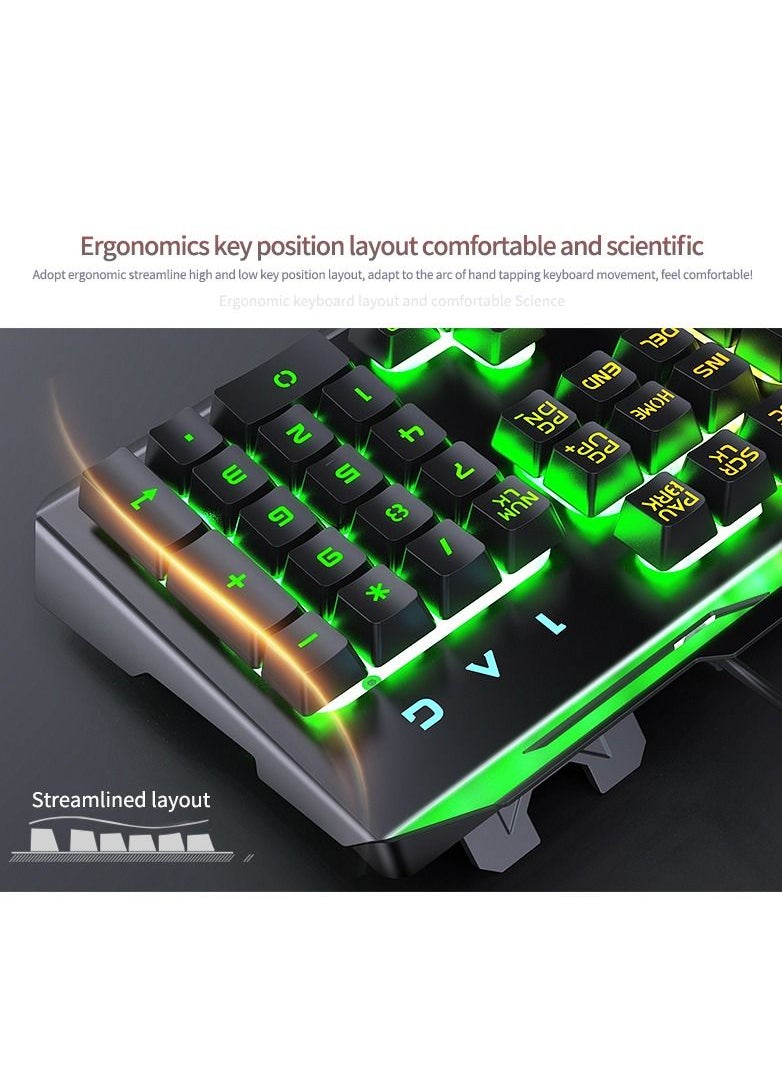 YINDIAO - Backlit LED Wired Keyboard Metallic White Blue Backlight Set Mouse Headset With Microphone For Notebook Desktop Computer Gaming Office With USB Cable - Image 1