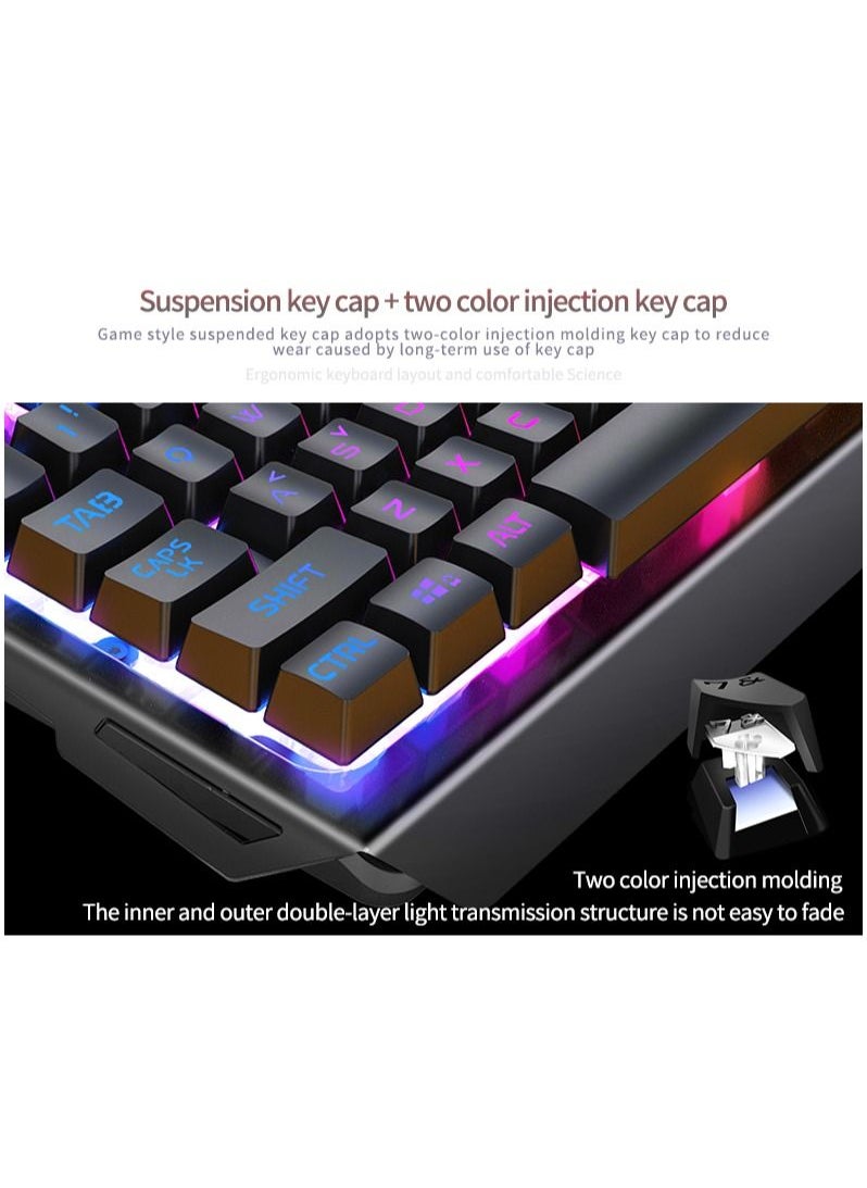 YINDIAO - Backlit LED Wired Keyboard Metallic White Blue Backlight Set Mouse Headset With Microphone For Notebook Desktop Computer Gaming Office With USB Cable - Image 1
