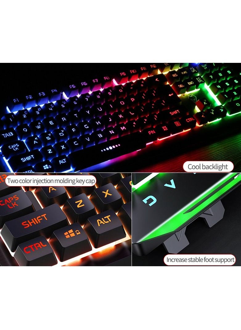 YINDIAO - Backlit LED Wired Keyboard Metallic White Blue Backlight Set Mouse Headset With Microphone For Notebook Desktop Computer Gaming Office With USB Cable - Image 1