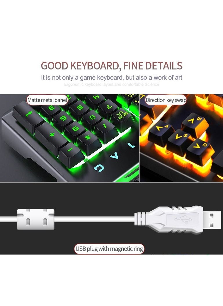 YINDIAO - Backlit LED Wired Keyboard Metallic White Blue Backlight Set Mouse Headset With Microphone For Notebook Desktop Computer Gaming Office With USB Cable - Image 1