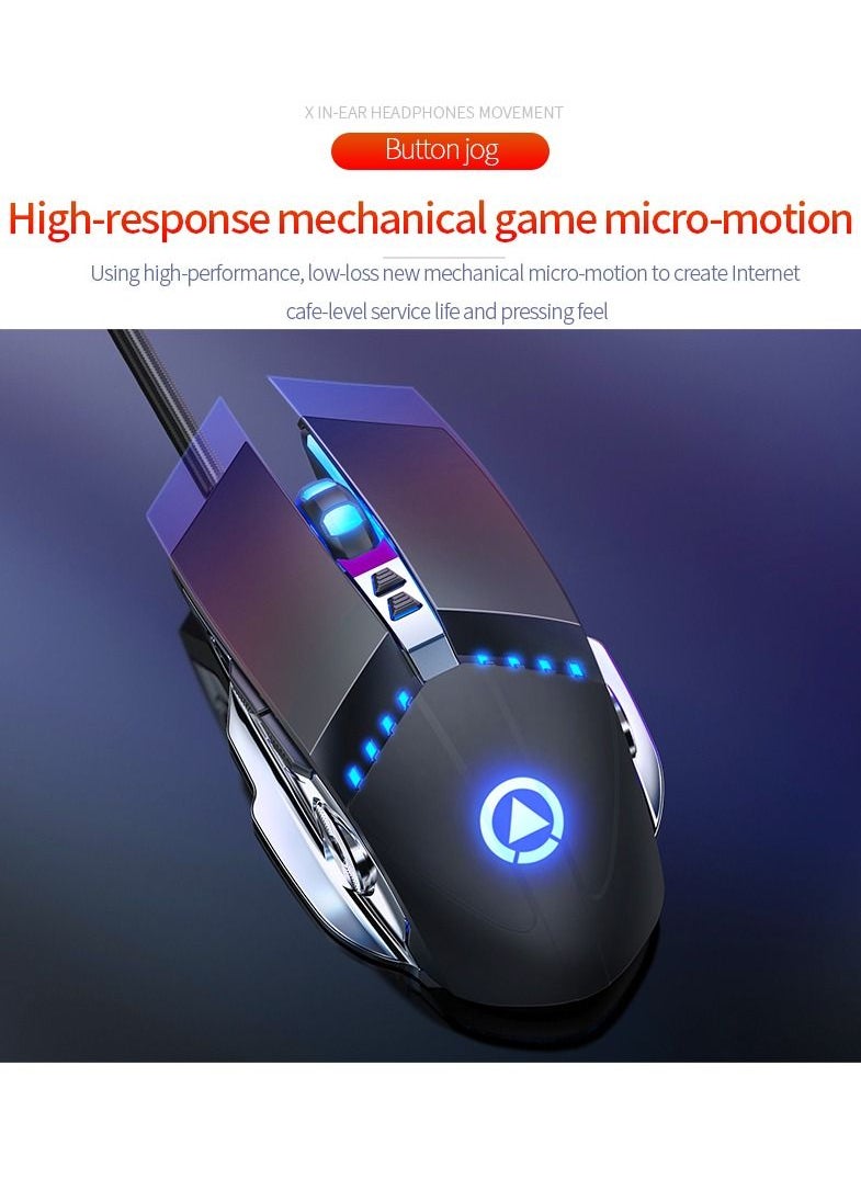 YINDIAO - Backlit LED Wired Keyboard Metallic White Blue Backlight Set Mouse Headset With Microphone For Notebook Desktop Computer Gaming Office With USB Cable - Image 1