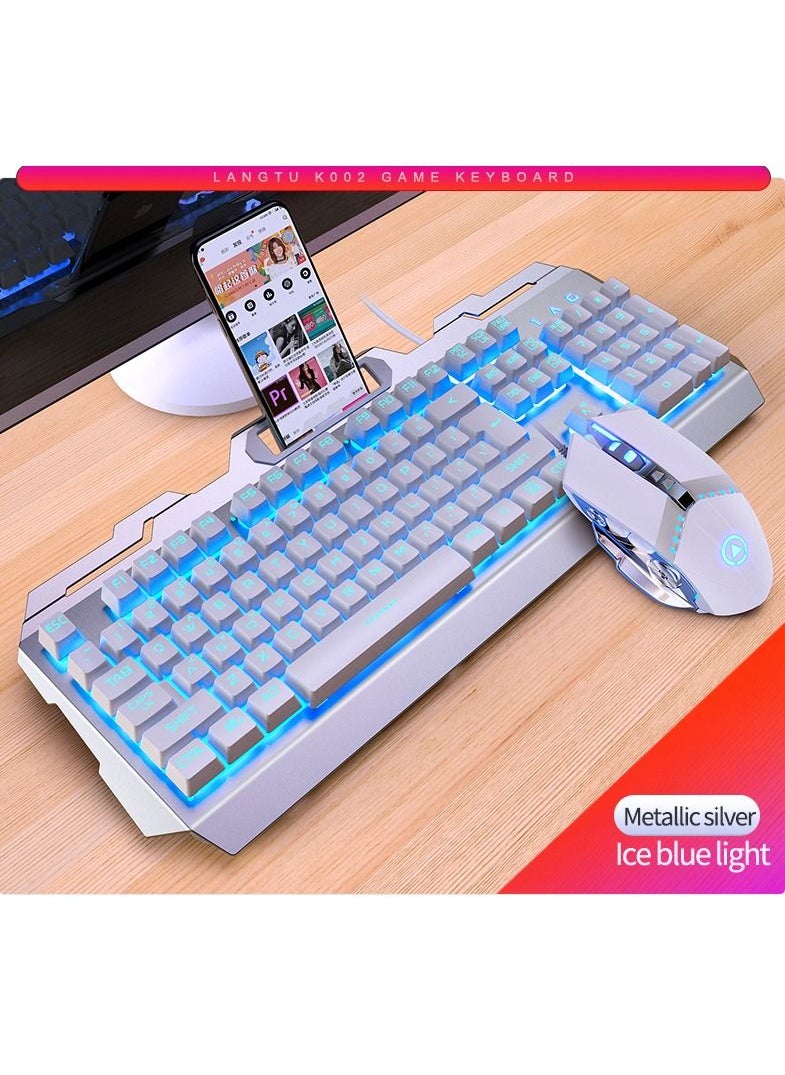 YINDIAO - Backlit LED Wired Keyboard Metallic White Blue Backlight Set Mouse Headset With Microphone For Notebook Desktop Computer Gaming Office With USB Cable - Image 1