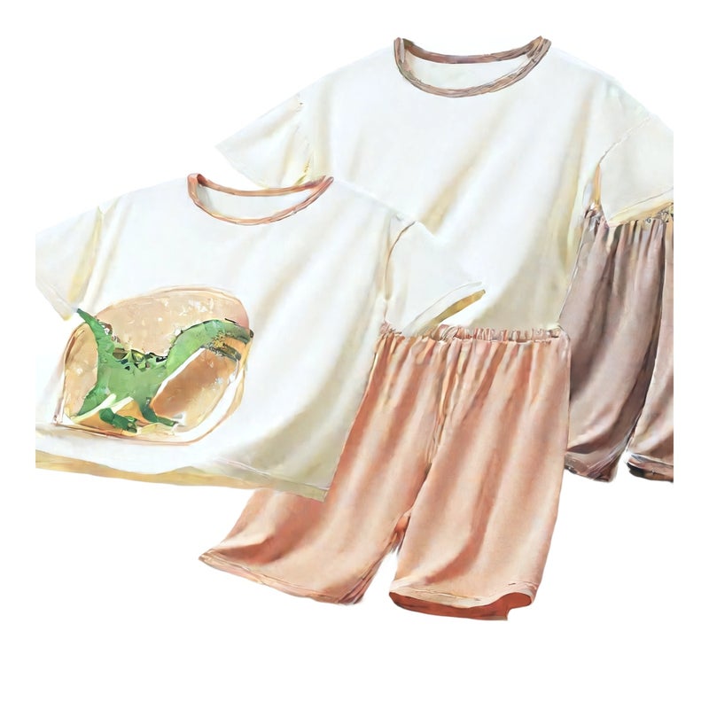 Kids Short Sleeve Pajama Set Summer Sleepwear Boys Homewear Outfit Thin Cooling Bamboo Fiber - Image 1