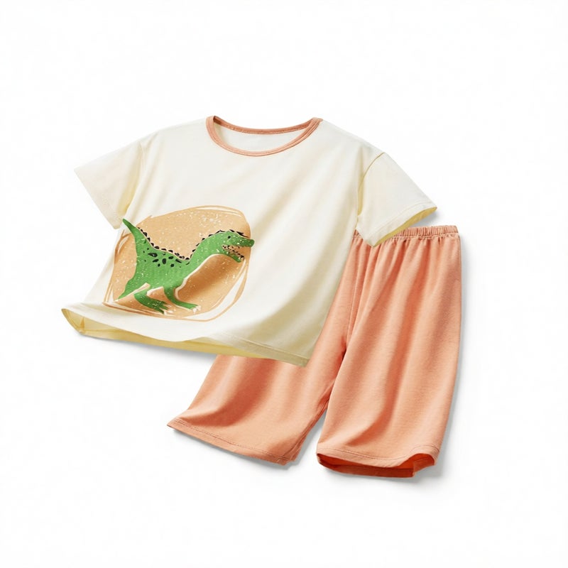 Kids Short Sleeve Pajama Set Summer Sleepwear Boys Homewear Outfit Thin Cooling Bamboo Fiber - Image 5