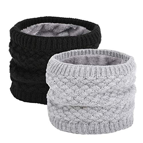EPEIUS Kids Girls/Boys Winter Knitted Infinity Scarf Children Warm Soft Polar Fleece Neck Warmer 2 Pack,Black and Grey - Image 1