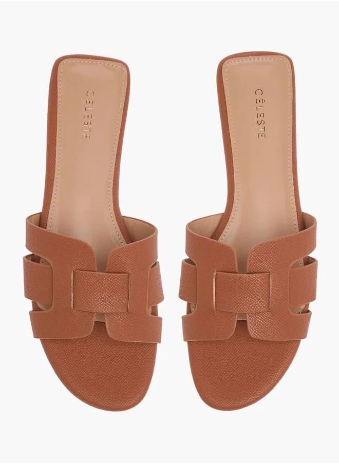 سيليست Womens Textured Slide Sandals With Slip-On Closure