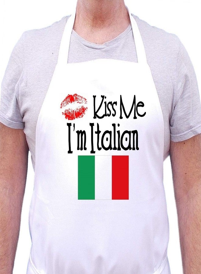CoolAprons Cute Kitchen Apron Kiss Me I'm Italian Chef Aprons, White Cooking Apron, Funny Italian Theme Gift - Image 1