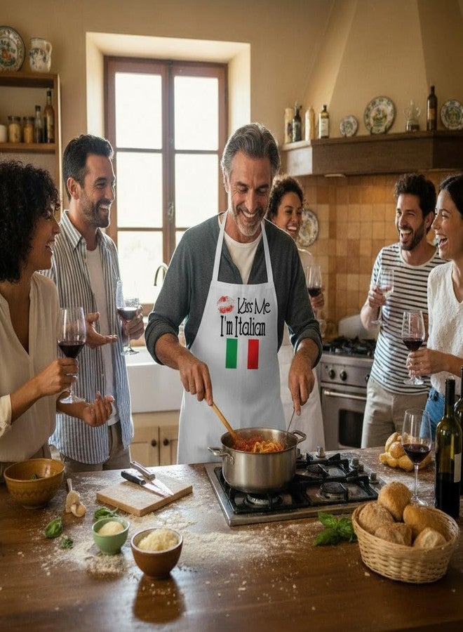 CoolAprons Cute Kitchen Apron Kiss Me I'm Italian Chef Aprons, White Cooking Apron, Funny Italian Theme Gift - Image 3