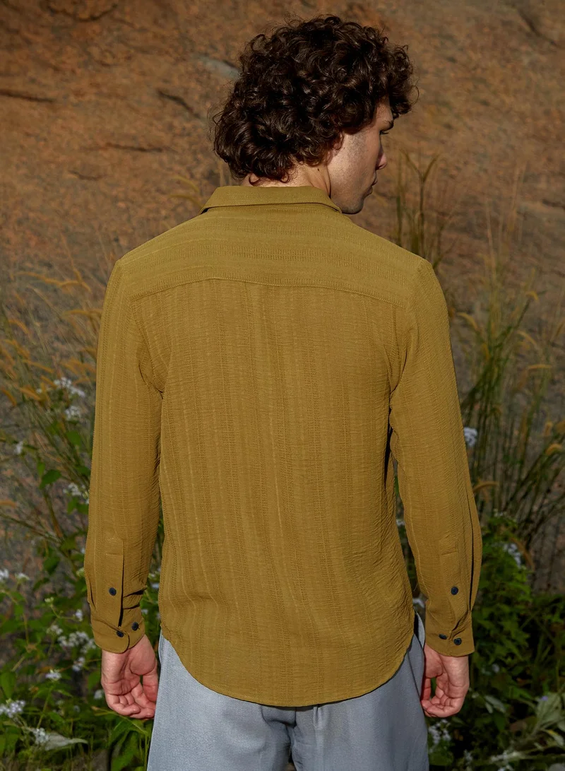 Campus Sutra Men's Olive Green Trough-Tactile Shirt