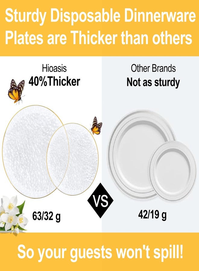 Hioasis 60pcs Clear Plastic Plates - Gold Rimmed Disposable, Hammered, Heavy-duty Dinnerware Set Suitable for 30 Guests, 10.25" Dinner & 7.5" Dessert Plates for Party & Wedding - Image 2