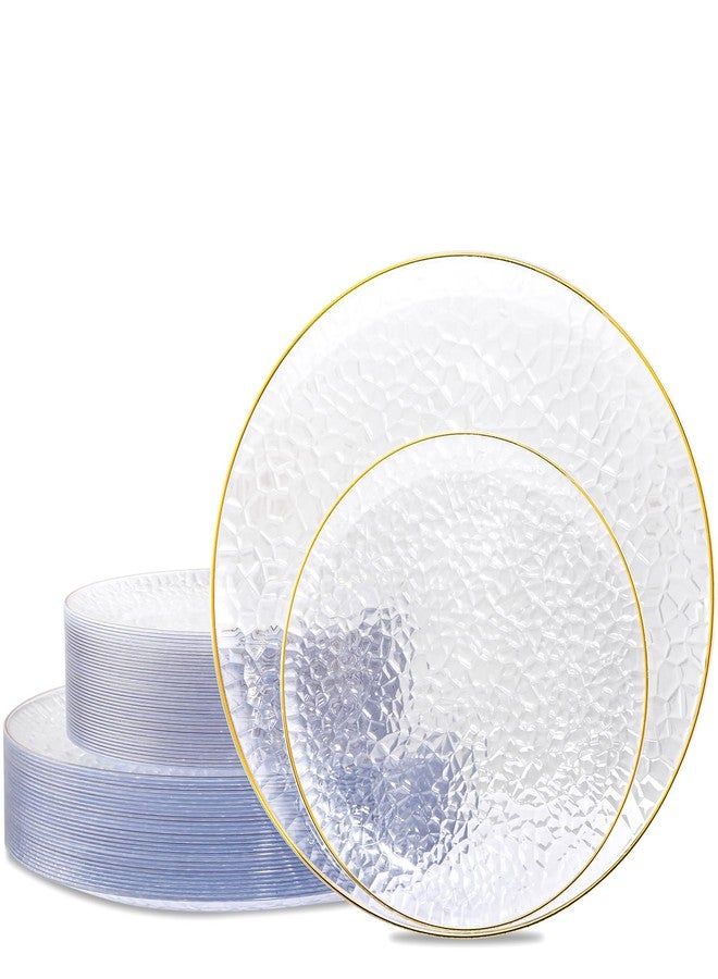 Hioasis 60pcs Clear Plastic Plates - Gold Rimmed Disposable, Hammered, Heavy-duty Dinnerware Set Suitable for 30 Guests, 10.25" Dinner & 7.5" Dessert Plates for Party & Wedding - Image 1