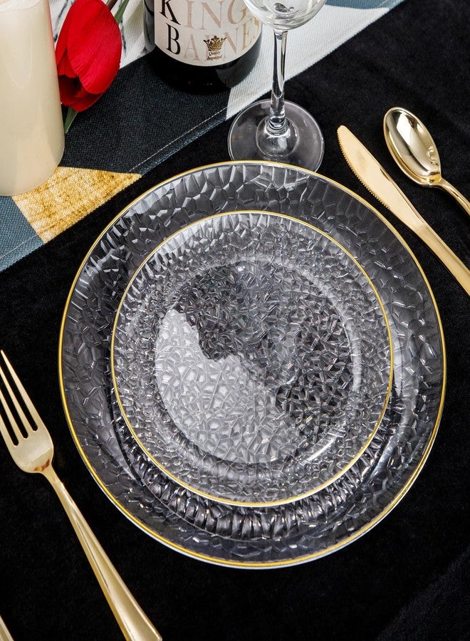Hioasis 60pcs Clear Plastic Plates - Gold Rimmed Disposable, Hammered, Heavy-duty Dinnerware Set Suitable for 30 Guests, 10.25" Dinner & 7.5" Dessert Plates for Party & Wedding - Image 4