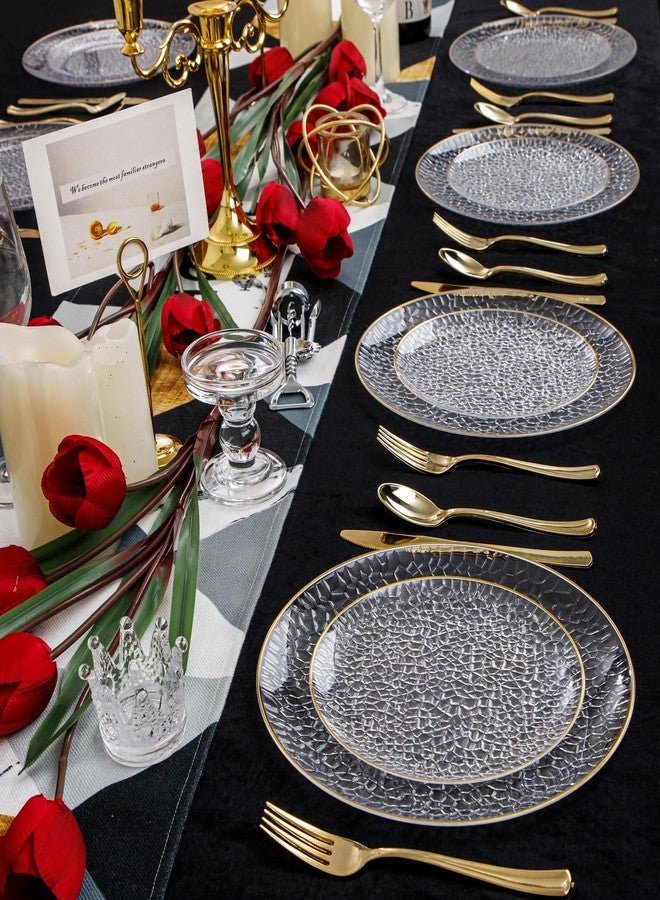 Hioasis 60pcs Clear Plastic Plates - Gold Rimmed Disposable, Hammered, Heavy-duty Dinnerware Set Suitable for 30 Guests, 10.25" Dinner & 7.5" Dessert Plates for Party & Wedding - Image 5