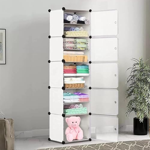 HOMIDEC Almirah for Clothes,Plastic Soft Sheet Collapsible Wardrobe for Clothes for Kids Clothes/Toy/Book, Baby Cupboard for Clothes Storage in Bedroom NurseryCartoon (White, 5-Door) - Image 1