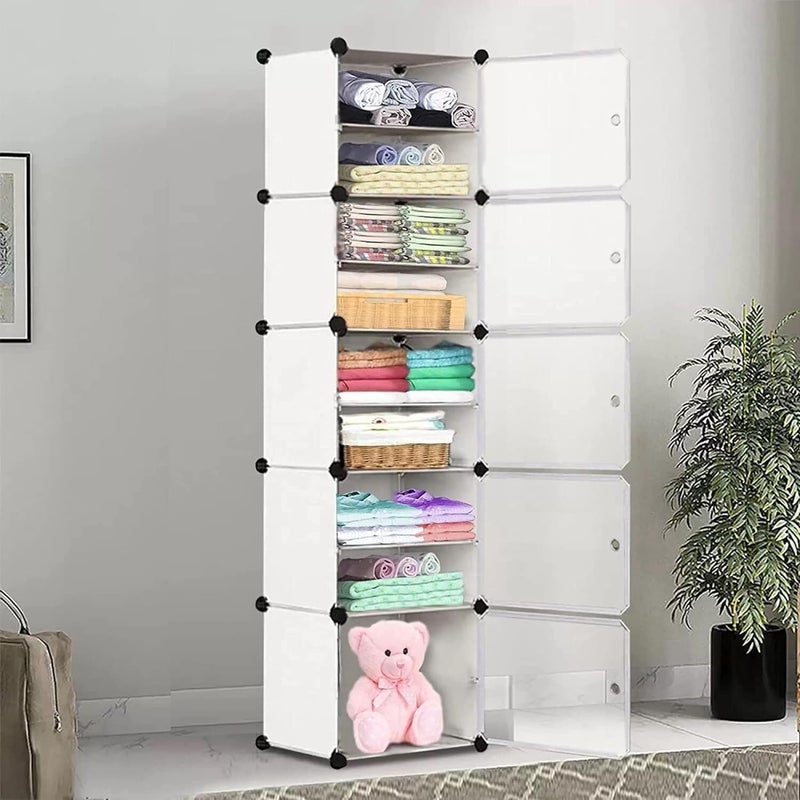 HOMIDEC Almirah for Clothes,Plastic Soft Sheet Collapsible Wardrobe for Clothes for Kids Clothes/Toy/Book, Baby Cupboard for Clothes Storage in Bedroom NurseryCartoon (White, 5-Door) - Image 4