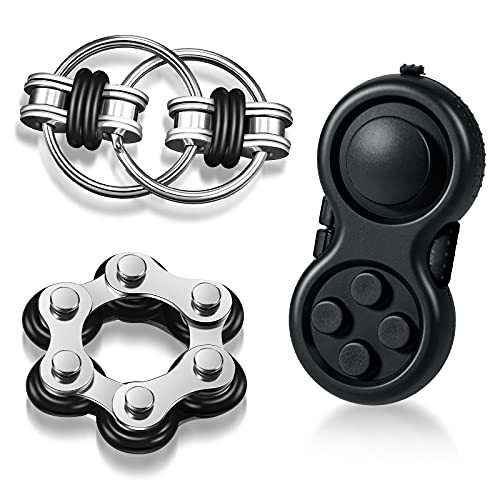 Gejoy 3 Pcs Fidget Toys Adults Set Handheld Fidgets Controller Pad Game Six Roller Chain Key Flippy Chain Autism Sensory for ADHD Add OCD Autism Anxiety Stress Relief Teen KidsBlack and Green - Image 1