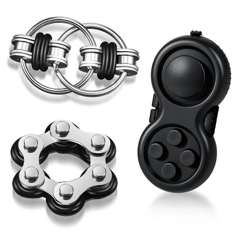 Gejoy 3 Pcs Fidget Toys Adults Set Handheld Fidgets Controller Pad Game Six Roller Chain Key Flippy Chain Autism Sensory for ADHD Add OCD Autism Anxiety Stress Relief Teen KidsBlack and Green - Image 4