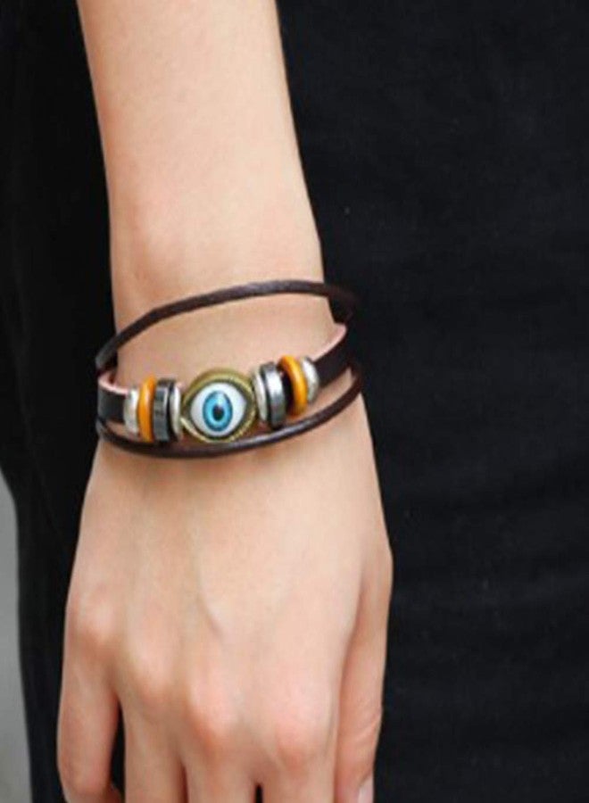 SBI Jewelry Blue Evil Eye Leather Bracelets for Women Men Brown Wrap Cuff Cord Gifts for Dad Husband Sister Brother BFF Friends Cousin Girlfriend Best Friend Mom Birthday Anniversary - Image 3