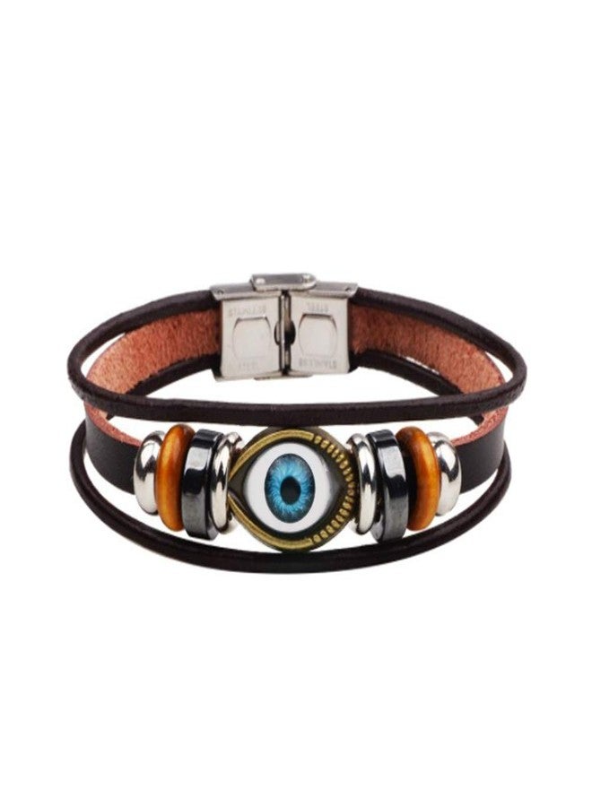 SBI Jewelry Blue Evil Eye Leather Bracelets for Women Men Brown Wrap Cuff Cord Gifts for Dad Husband Sister Brother BFF Friends Cousin Girlfriend Best Friend Mom Birthday Anniversary - Image 1