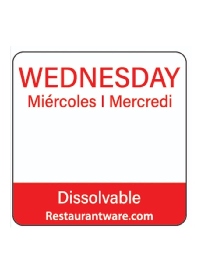 Restaurantware RW Smart 1 Inch x 1 Inch Food Rotation Labels, 500 Dissolvable Food Safety Labels - Premium Trilingual, Red Paper Day Of The Week Labels, For Food Storage Or Prep, Wednesday - Image 2