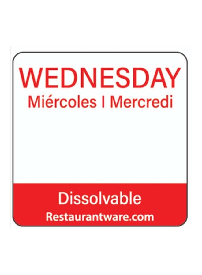 Restaurantware RW Smart 1 Inch x 1 Inch Food Rotation Labels, 500 Dissolvable Food Safety Labels - Premium Trilingual, Red Paper Day Of The Week Labels, For Food Storage Or Prep, Wednesday - Image 4