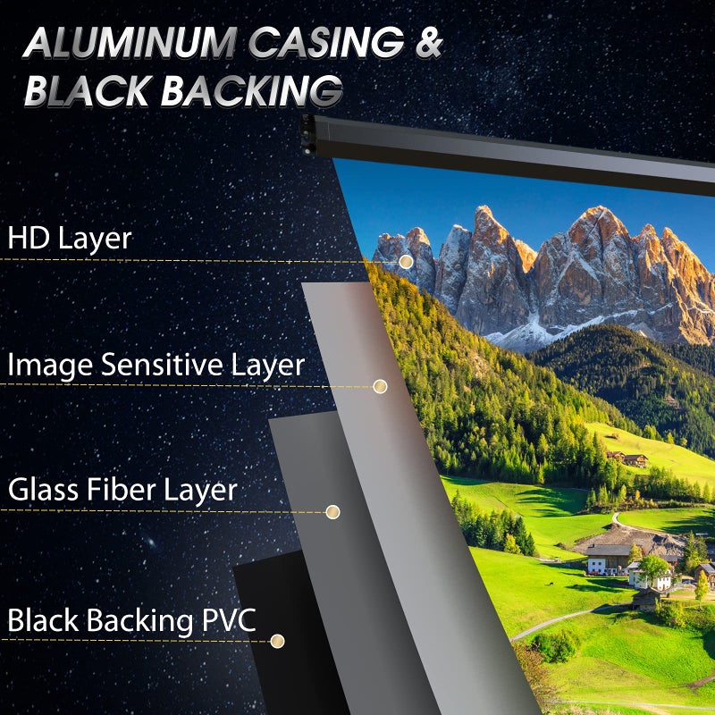 Aoxun 100" Motorized Projector Screen - Indoor and Outdoor Movies Screen 100 inch Electric 16:9 Projector Screen W/Remote Control - Image 3
