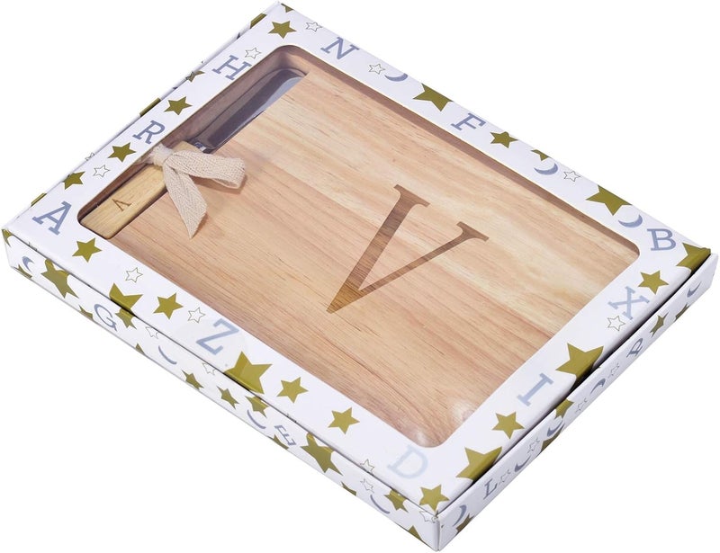 Miicol Wood Charcuterie Board, Monogram Cheese Board 10 Inch, Personalized Initial Cutting Board with Spreader, Unique Housewarming Gift, Ideal for Kitchen, Home, Letter V - Image 4