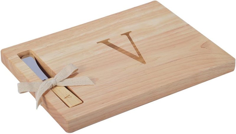 Miicol Wood Charcuterie Board, Monogram Cheese Board 10 Inch, Personalized Initial Cutting Board with Spreader, Unique Housewarming Gift, Ideal for Kitchen, Home, Letter V - Image 1