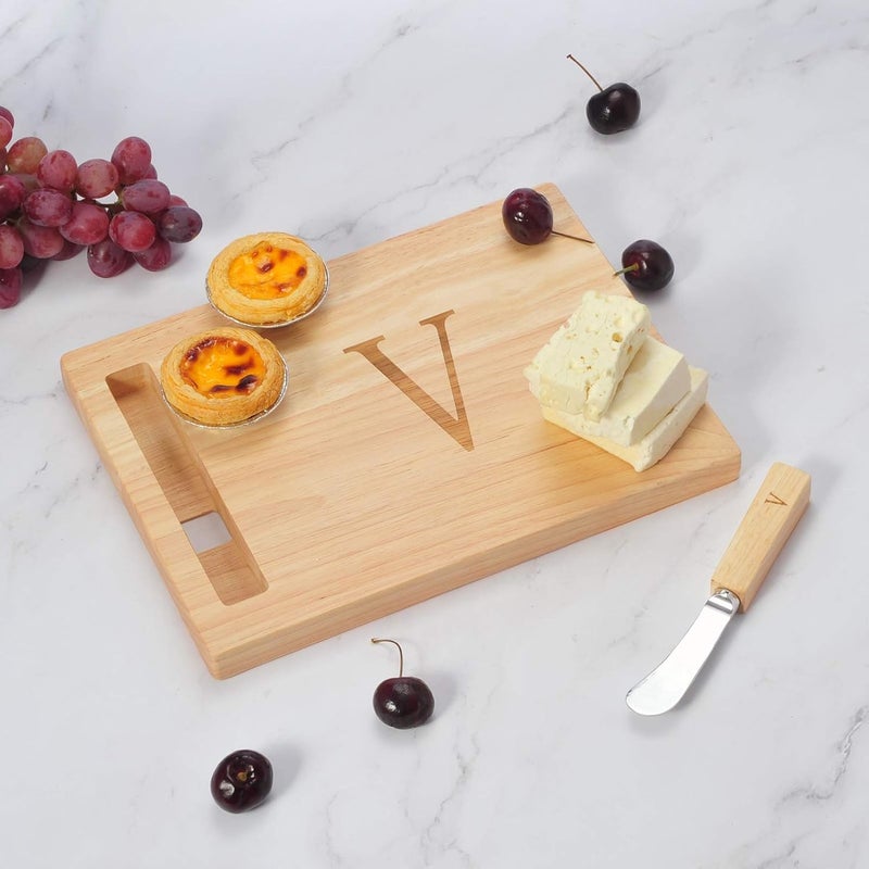 Miicol Wood Charcuterie Board, Monogram Cheese Board 10 Inch, Personalized Initial Cutting Board with Spreader, Unique Housewarming Gift, Ideal for Kitchen, Home, Letter V - Image 3