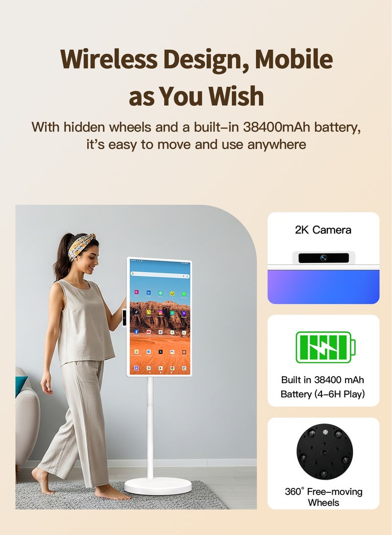 ڤي إل إتش تلفزيون ذكي محمول مقاس 32 بوصة، شاشة لمس 1080 بكسل، نظام أندرويد 15، شاشة بعجلات، كاميرا 5 ميجابكسل، بطارية تدوم من 4 إلى 6 ساعات، سعة تخزين 8 جيجابايت + 128 جيجابايت، جهاز تحكم عن بعد صوتي/هوائي، شاشة دوارة للمنزل/المكتب/الأنشطة الخارجية - Image 4