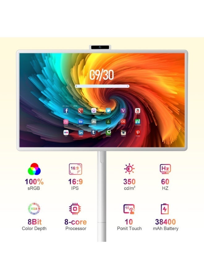 ڤي إل إتش تلفزيون ذكي محمول مقاس 32 بوصة، شاشة لمس 1080 بكسل، نظام أندرويد 15، شاشة بعجلات، كاميرا 5 ميجابكسل، بطارية تدوم من 4 إلى 6 ساعات، سعة تخزين 8 جيجابايت + 128 جيجابايت، جهاز تحكم عن بعد صوتي/هوائي، شاشة دوارة للمنزل/المكتب/الأنشطة الخارجية - Image 3