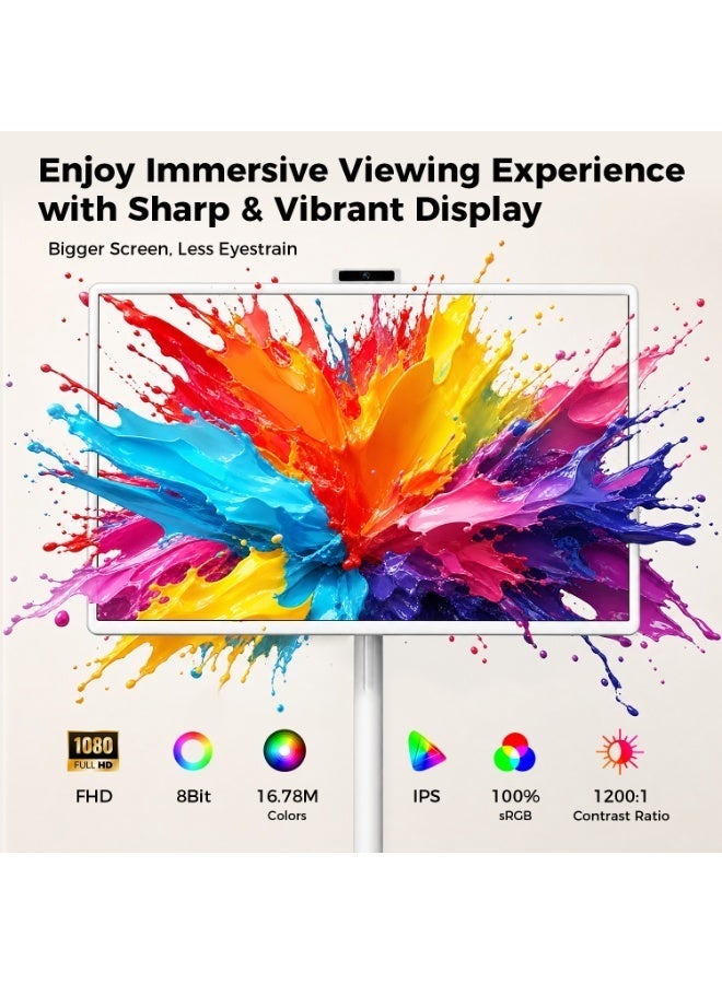 VLH M01 32" Portable Smart Touchscreen Tablet TV on Wheels, Android 15 OS Mobile Smart Display with Google EDLA Certification, 8GB+128GB, Built-in Battery, 2K Camera, Wireless Casting, Rotating Rolling Stand - Image 2