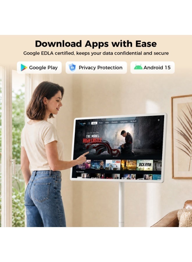 VLH M01 32" Portable Smart Touchscreen Tablet TV on Wheels, Android 15 OS Mobile Smart Display with Google EDLA Certification, 8GB+128GB, Built-in Battery, 2K Camera, Wireless Casting, Rotating Rolling Stand - Image 5