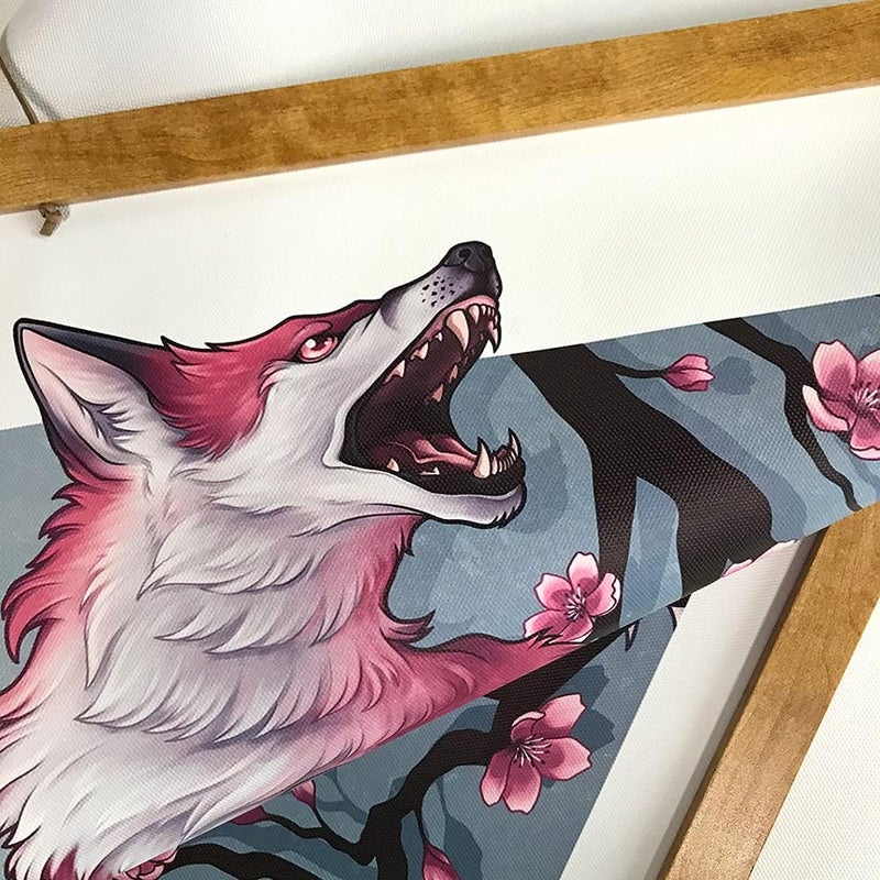 DALIHEBO Japanese Decor Wall Art - Fox And Sakura retro Poster Canvas Wall Art - For Living Room Bedroom Office Restaurant Magnetic Scroll Wooden Frame (16x27inch) - Image 4