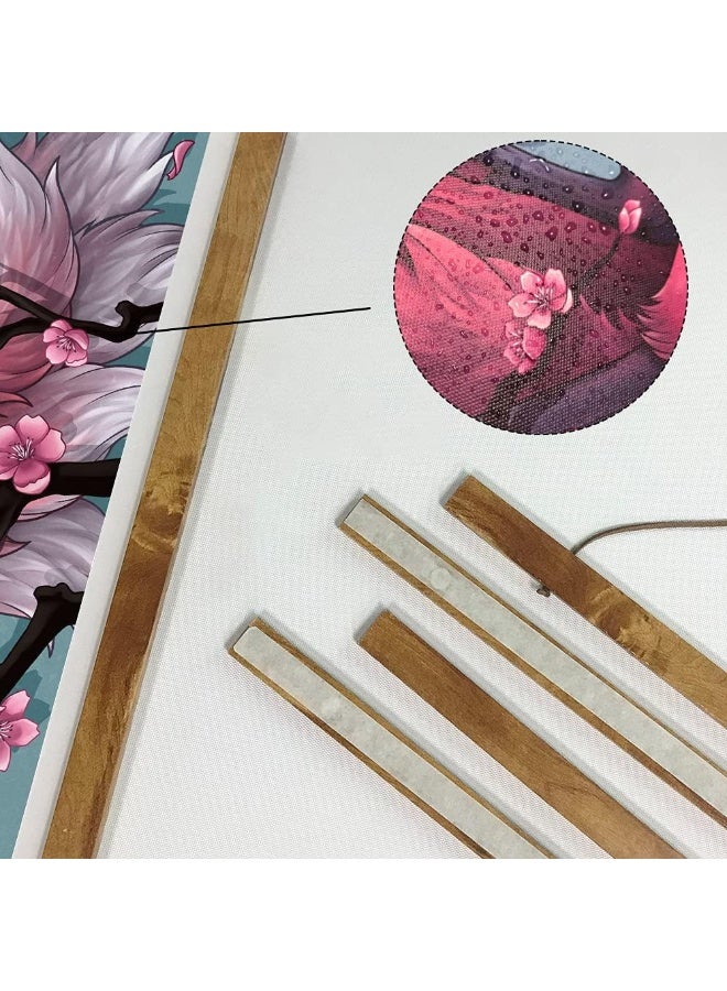 DALIHEBO Japanese Decor Wall Art - Fox And Sakura retro Poster Canvas Wall Art - For Living Room Bedroom Office Restaurant Magnetic Scroll Wooden Frame (16x27inch) - Image 3