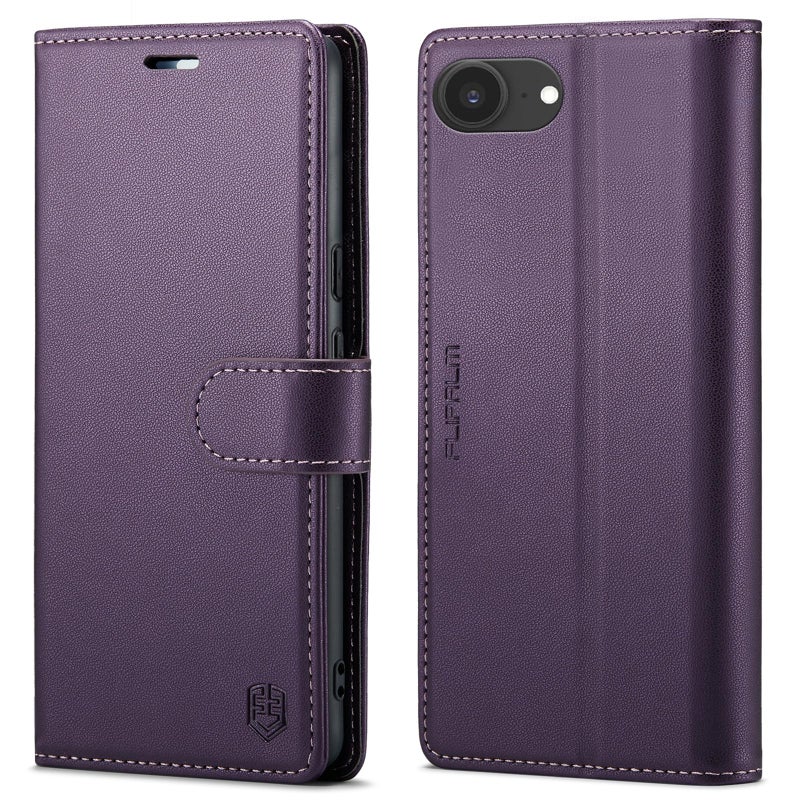 FLIPALM Wallet Case for iPhone 16e, RFID Blocking Credit Card Holder, PU Leather Folio Flip Kickstand Protective Shockproof Cover for Apple 16e (Purple) - Image 1