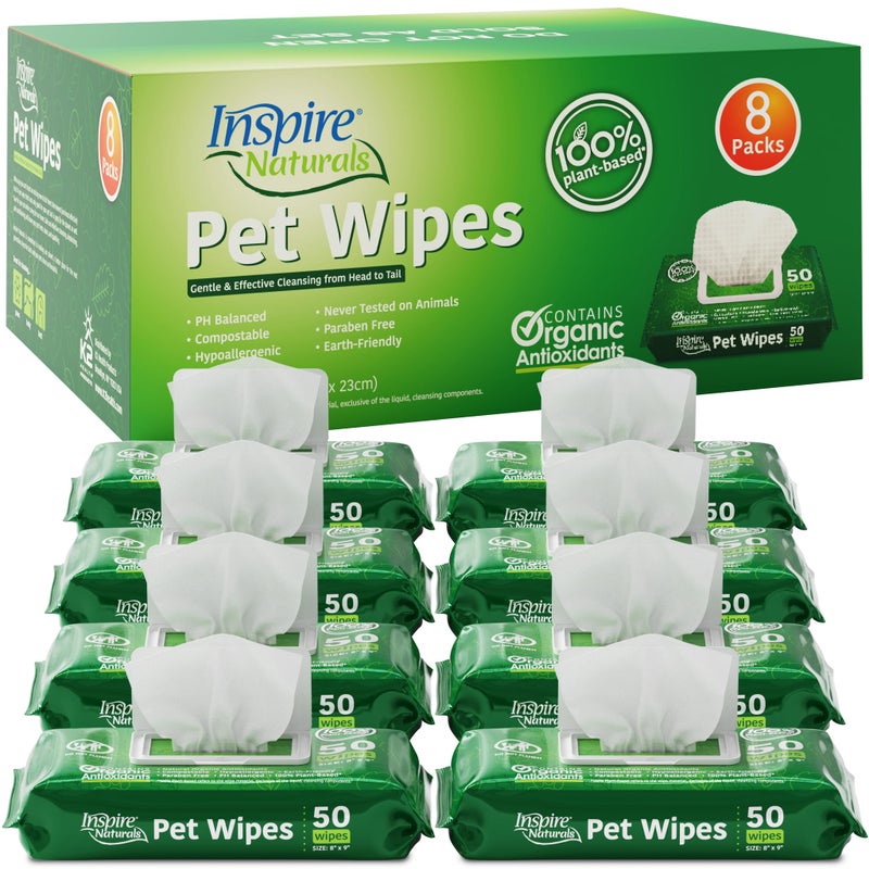 Inspire Naturals Pet Wipes for Dogs and Cats 100 Natural Plant Based with Organic Antioxidants Dog Wipe Cleaning Deodorizing Puppy Wipes Dog Wipes for Paws and Butt 400ct 8 Pack - Image 2