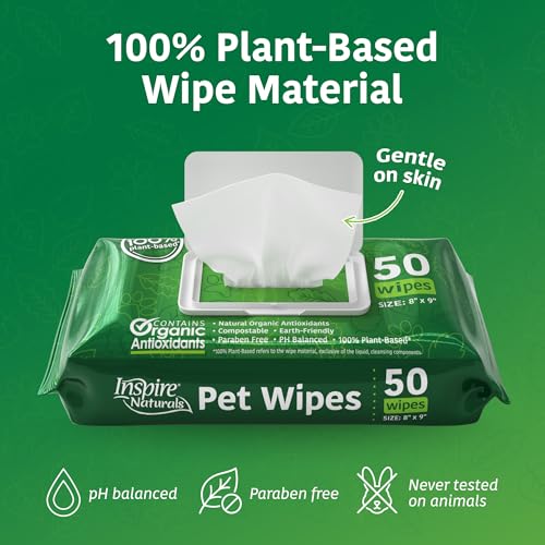 Inspire Naturals Pet Wipes for Dogs and Cats 100 Natural Plant Based with Organic Antioxidants Dog Wipe Cleaning Deodorizing Puppy Wipes Dog Wipes for Paws and Butt 400ct 8 Pack - Image 3