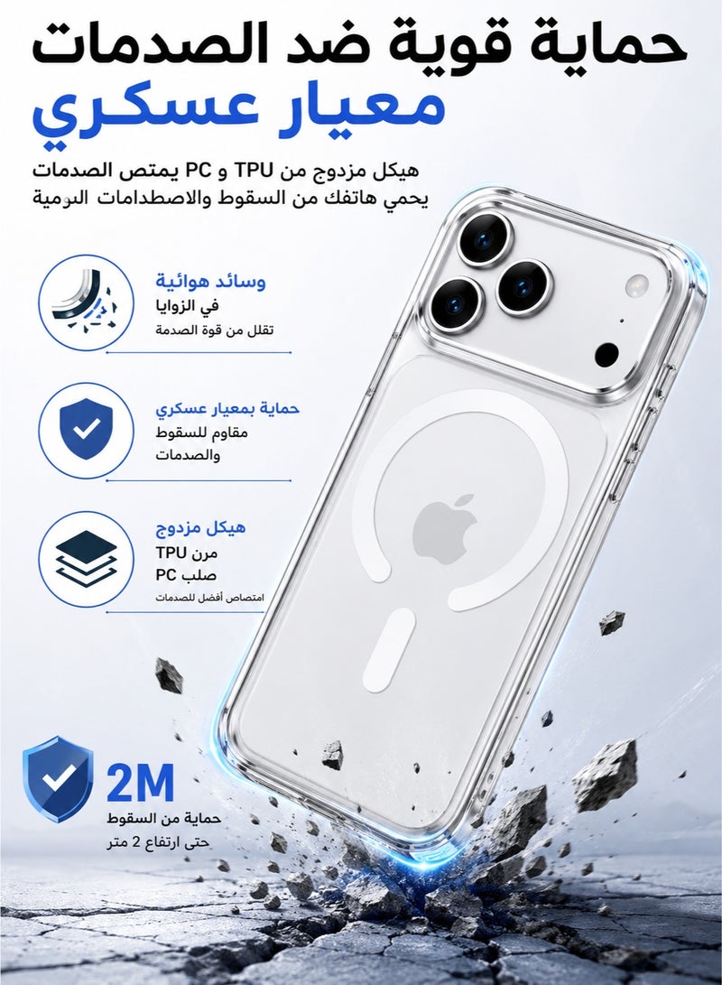 اوليو جراب مغناطيسي شفاف متوافق مع MagSafe لهاتف آيفون 17 برو ماكس 6.9 بوصة | حماية بمعيار عسكري ضد الصدمات | مغناطيس قوي N52 | غطاء شفاف مقاوم للخدش والاصفرار - Image 3