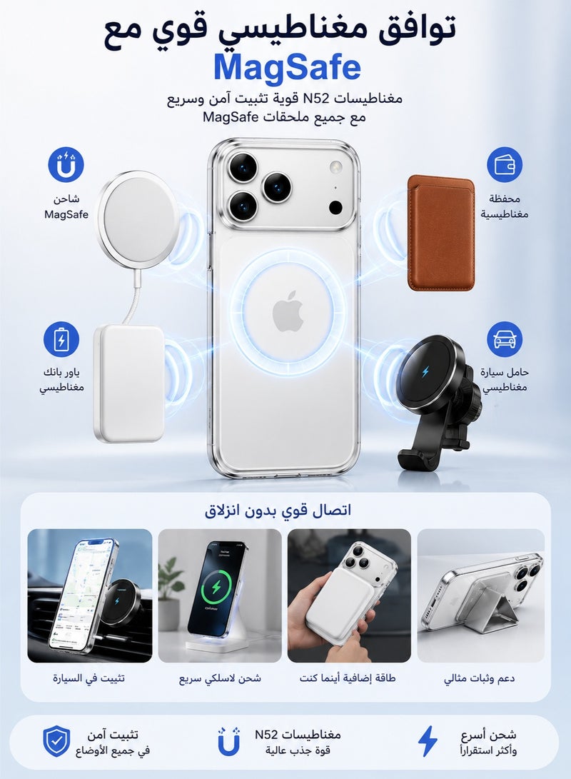 اوليو جراب مغناطيسي شفاف متوافق مع MagSafe لهاتف آيفون 17 برو ماكس 6.9 بوصة | حماية بمعيار عسكري ضد الصدمات | مغناطيس قوي N52 | غطاء شفاف مقاوم للخدش والاصفرار - Image 2