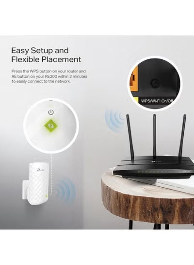 RE200 AC750 Dual Band Mesh Wi-Fi Range Extender – Boosts Internet Signal Coverage up to 750Mbps, Dual Band 2.4GHz & 5GHz, OneMesh Support, Wall Plug Design, Fast & Stable Connection, Ideal for Streaming, Gaming & Home Office – Compact White WiFi Booster - Image 2