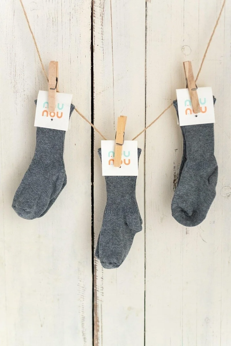 ماما يويو Nou Nou 3-Pack Anthracite Baby Kids Folded Socks