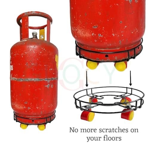 GLOCY Steel LPG Cylinder Stand LPG Gas Cylinder TrolleyStand with Wheel Gas Cylinder Trolley Black - Image 5