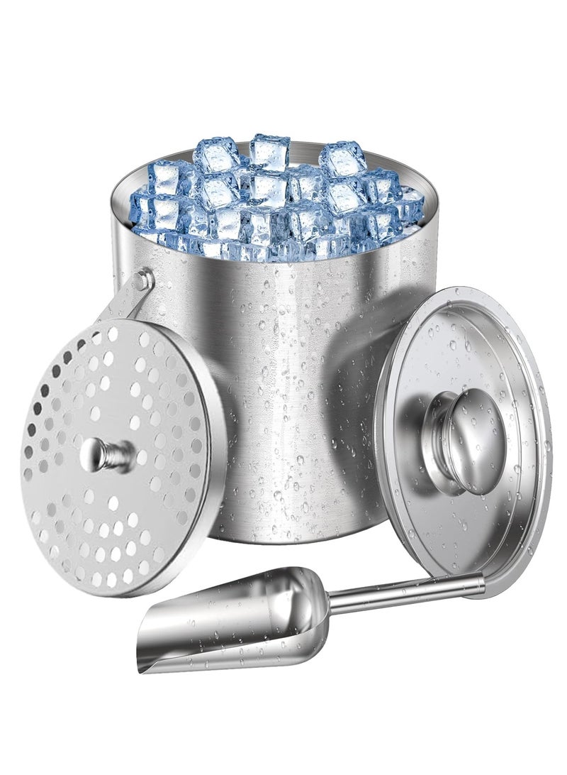 LOOPITYS Ice Bucket, Ice storage bucket、ice pail、Ice Scoop、Household Ice Beverage Ice Bucket 3L Stainless Steel Double Wall Ice Bucket with Lid, Spoon, and Filter to Keep Ice Blocks Cool and Dry, Perfect for Family Meals, Gatherings, Birthday Parties - Image 2