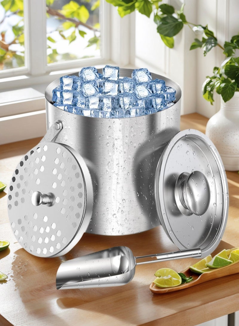 LOOPITYS Ice Bucket, Ice storage bucket、ice pail、Ice Scoop、Household Ice Beverage Ice Bucket 3L Stainless Steel Double Wall Ice Bucket with Lid, Spoon, and Filter to Keep Ice Blocks Cool and Dry, Perfect for Family Meals, Gatherings, Birthday Parties - Image 1