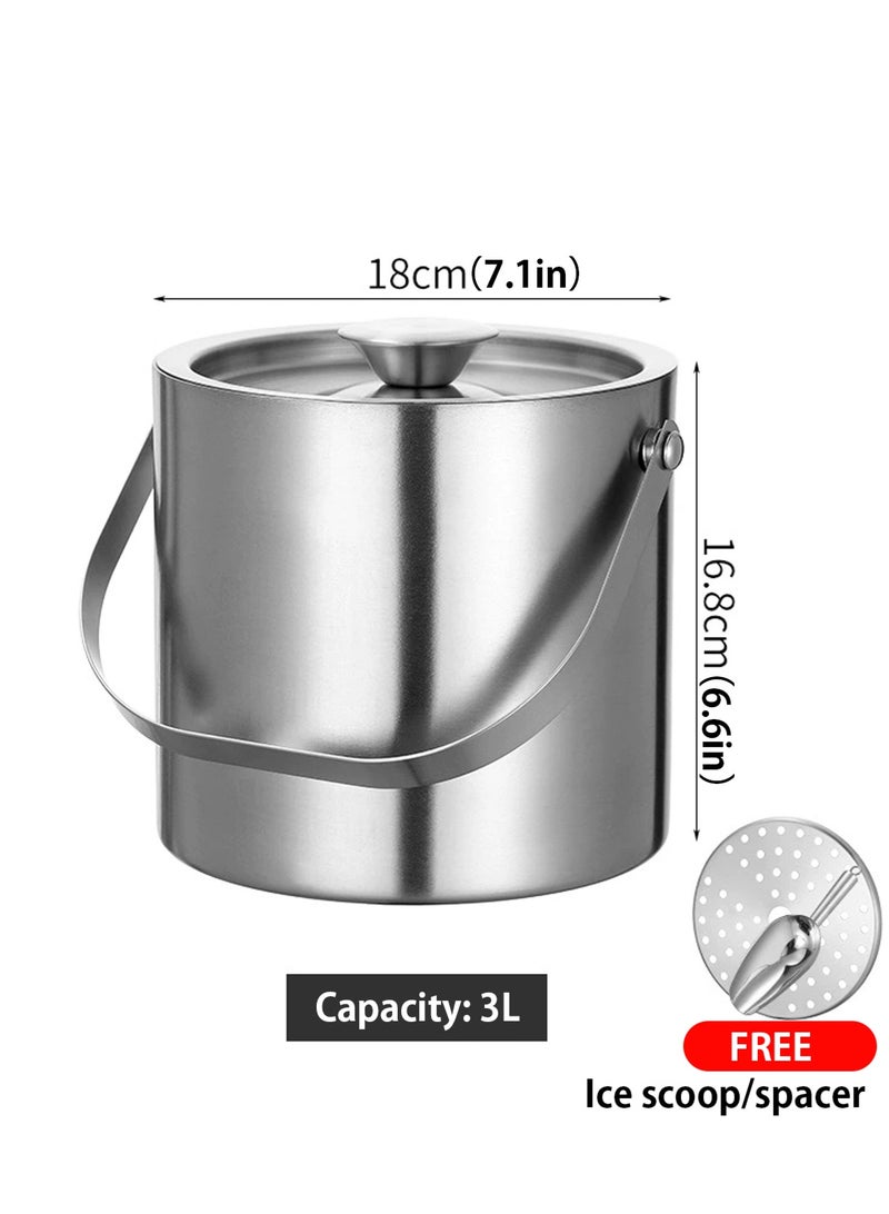 LOOPITYS Ice Bucket, Ice storage bucket、ice pail、Ice Scoop、Household Ice Beverage Ice Bucket 3L Stainless Steel Double Wall Ice Bucket with Lid, Spoon, and Filter to Keep Ice Blocks Cool and Dry, Perfect for Family Meals, Gatherings, Birthday Parties - Image 4