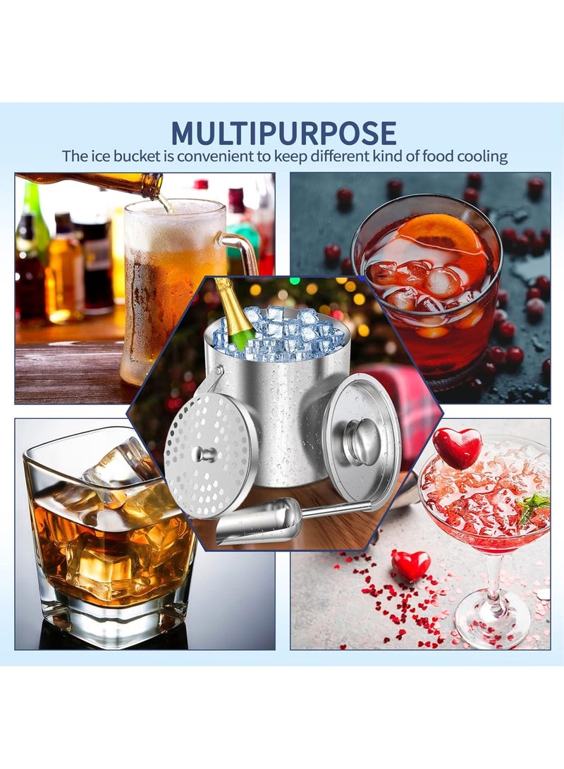 LOOPITYS Ice Bucket, Ice storage bucket、ice pail、Ice Scoop、Household Ice Beverage Ice Bucket 3L Stainless Steel Double Wall Ice Bucket with Lid, Spoon, and Filter to Keep Ice Blocks Cool and Dry, Perfect for Family Meals, Gatherings, Birthday Parties - Image 3