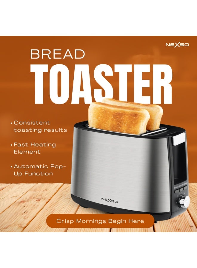 Nexso 2 Slice Bread Toaster 750W | 7 Adjustable Browning Control, Stainless Steel + Plastic Housing, Reheat, Stop & Defrost Functions, Automatic Pop-Up, UK Plug, 220-240V 50/60Hz, Compact for Home Use - Image 2
