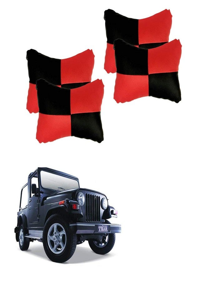 Adroitz Red Check Design Car Neck Rest Cushion with Adjustable Straps (Pair of 2)_231 - Image 1