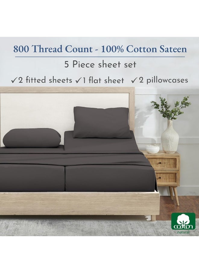 California Design Den - California Design Den Split King Sheets for Adjustable Bed - Buttery Soft 800 Thread Count, 100% Cotton Set - Beats Fake Egyptian Claims, Bedding Set with Durable Twin XL Fitted Sheets (Grey) - Image 1